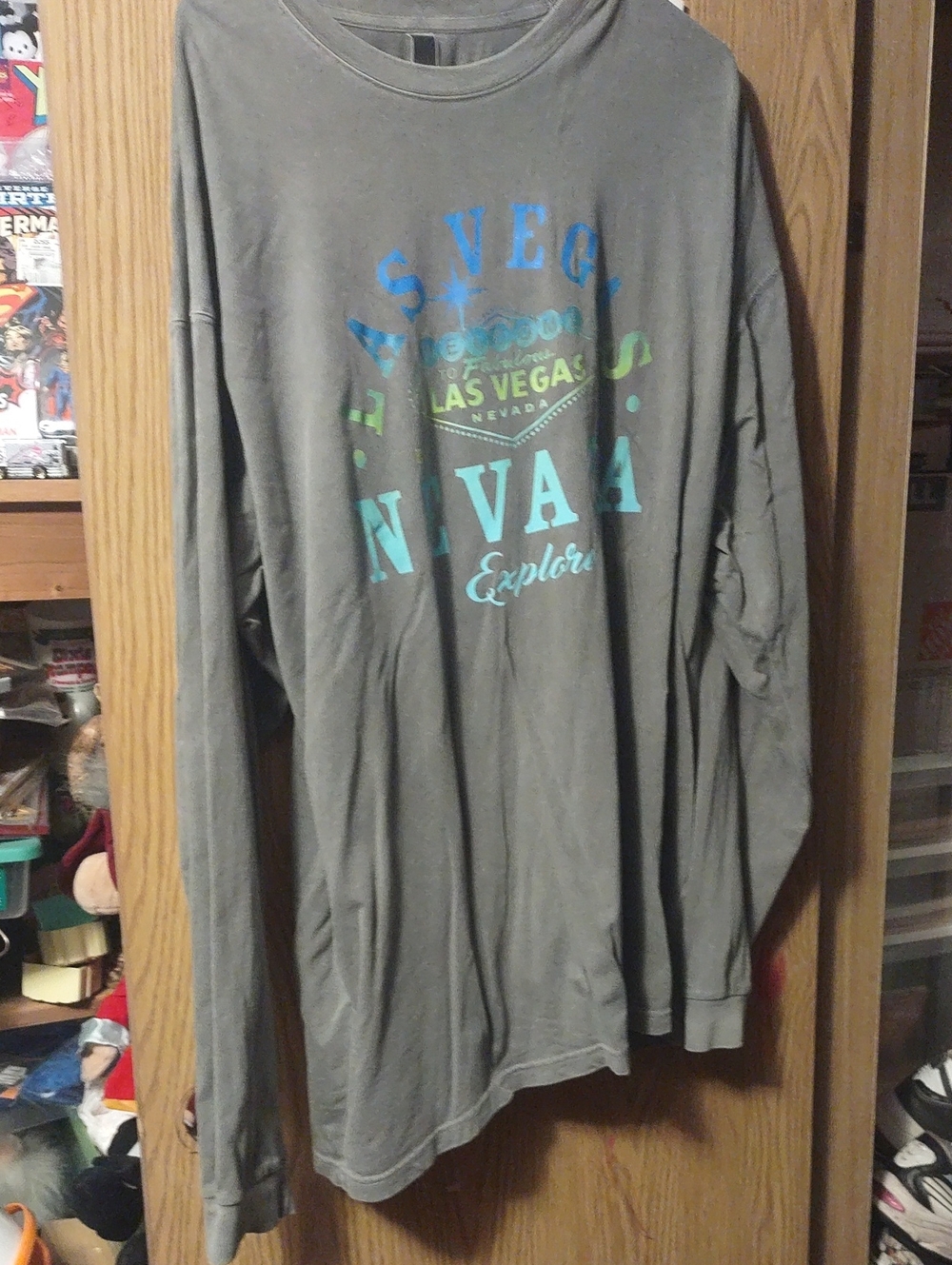 Las Vegas Graphic Long-Sleeve Shirt - Gray with Teal Print